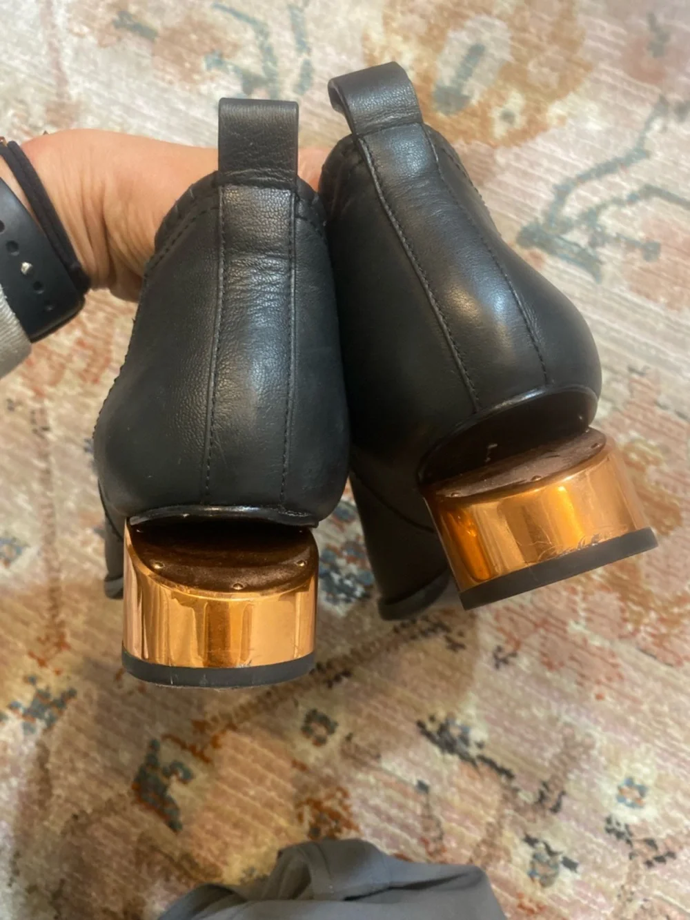 Alexander Wang Kori ankle boots featuring a distinct metallic cutout block heel - Picture 13 of 14
